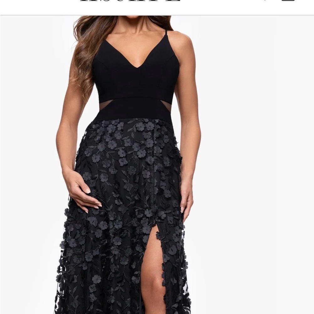 Xscape Elegant Midnight Blue Raised Floral Dress